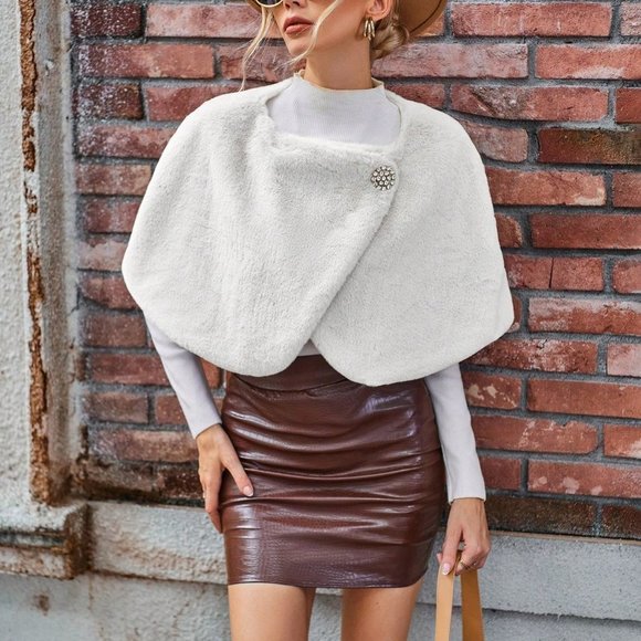 . Jackets & Blazers - White Preppy Womens Solid Cape Fuzzy Coat